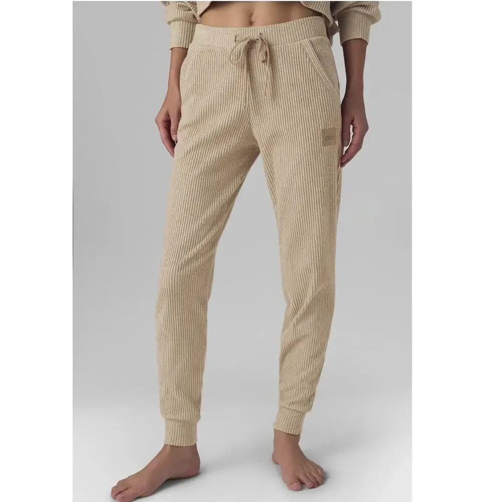 Alo Yoga Muse Sweatpants Women XS Ribbed Gravel Heather W5784R Athleisure Jogger